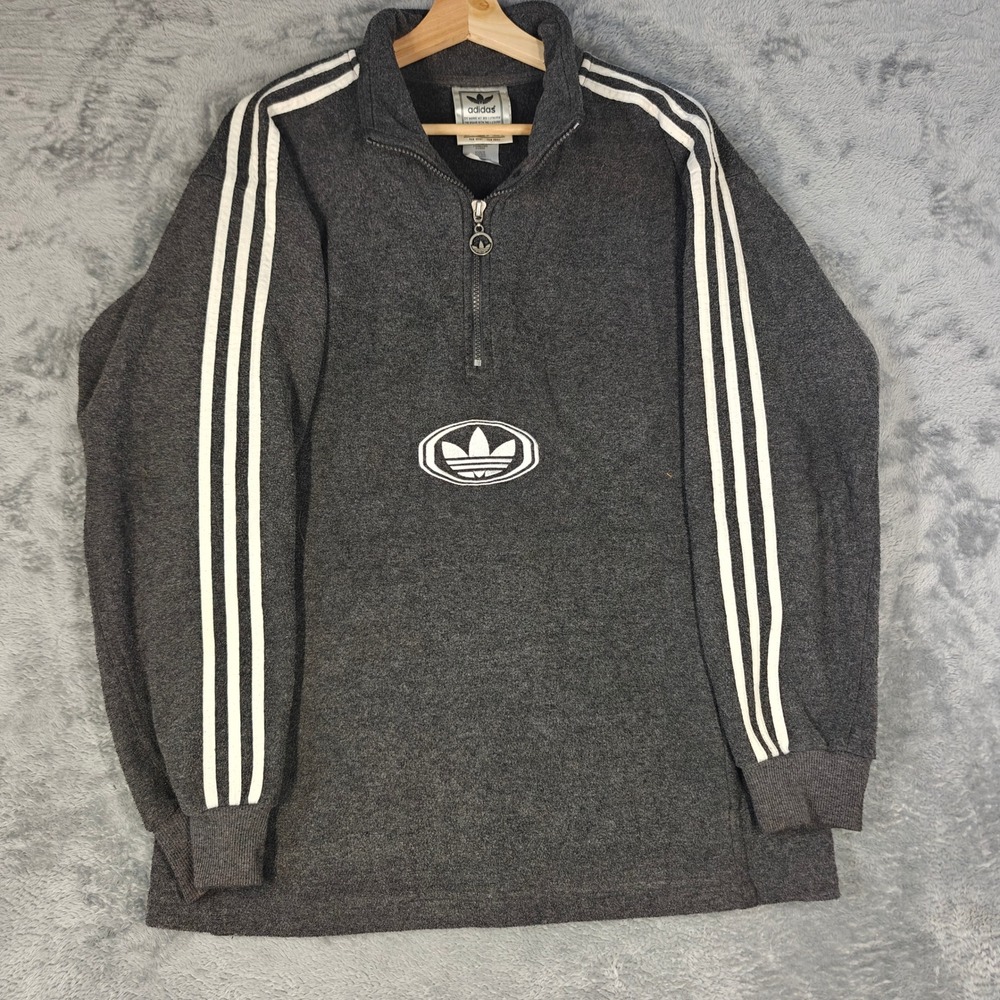 Vintage 90s Trefoil Adidas Quarter Zip Pullover Mens XS Fits Med Gray Fleece vtg